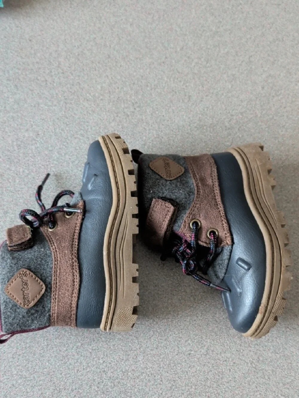 Carter's Gray and Brown Kids Winter Boots with Plum Lining